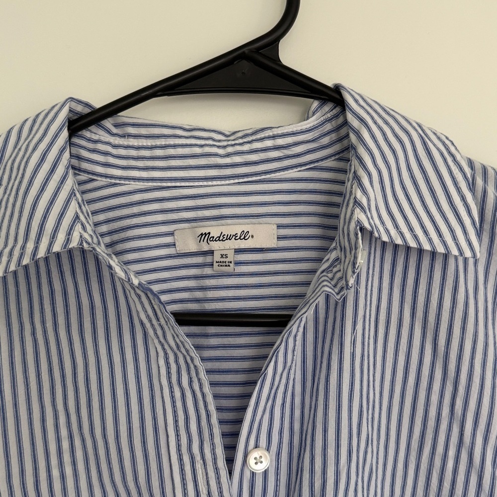 Madewell Light Blue Striped Button Down Shirt women's button-up XS Oversized - Picture 3 of 10